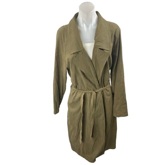 Vero Moda Women's Green Belted Tie Waist Collar Long Sleeve Trench Coat Jacket L - Picture 1 of 3